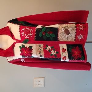 Christmas sweater red/green/white/gold - hand beaded embellishments & accents
